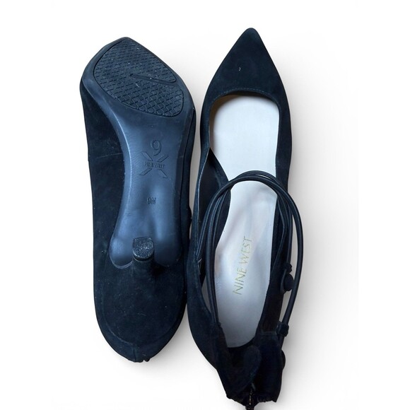 Nine West Suede Novalie9xo Low Pumps Size 9M Black Pointed Toe Low Heel - Picture 6 of 8